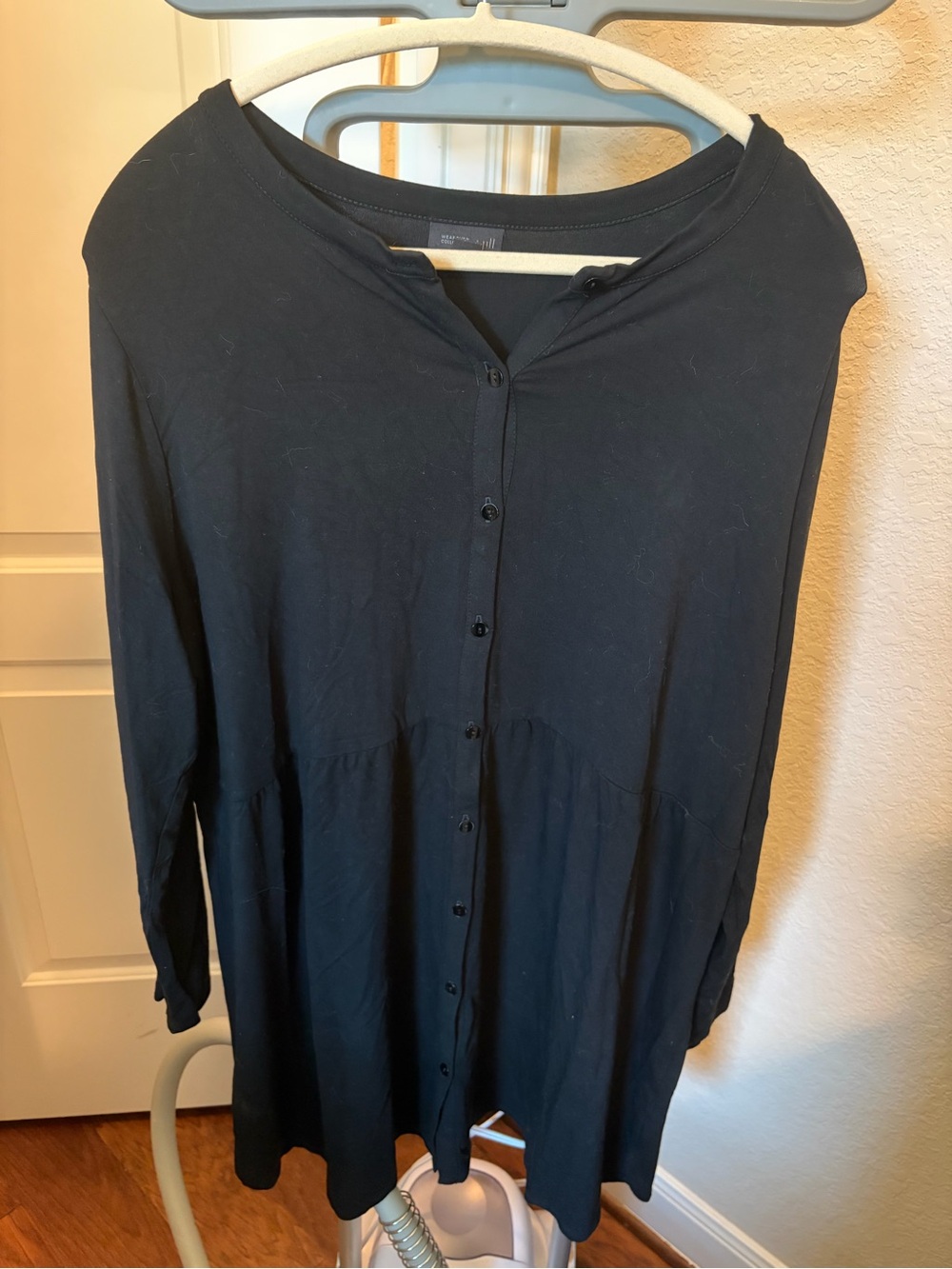 J. Jill Black Long-Sleeve Button-Front Dress Wearever Collection